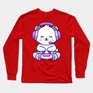 Cute Baby Polar Bear Gaming Cartoon Long Sleeve T-Shirt